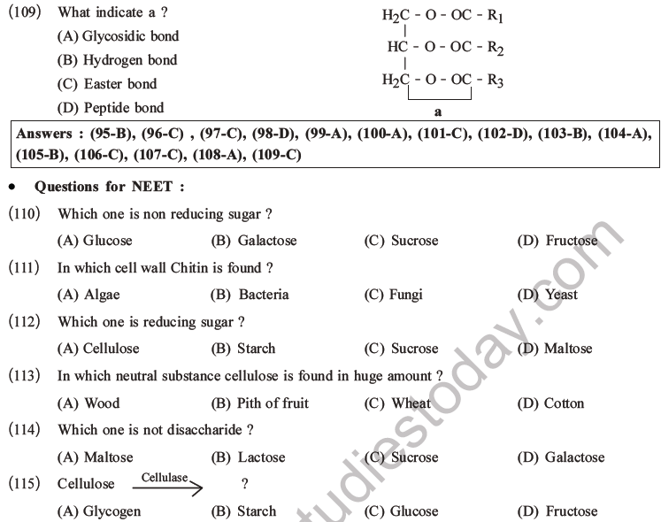 NEET Biology Biomolecules MCQs Set C, Multiple Choice Questions